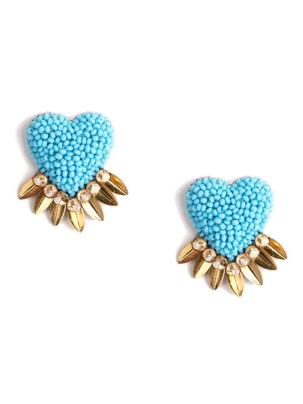 Deepa Gurnani Danika Beaded Fringe Heart Stud Earrings Turquoise NWT